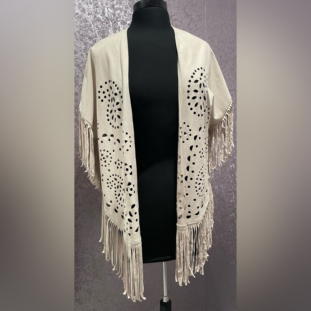 Hollister Faux Suede Fringe Cutout Kimono Cardigan Jacket